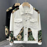 Hearujoy Y2K Retro Korean Cargo Style Lapel Men Floral Embroidered Patchwork Tops Design Jacket Mens Workwear Spring Autumn Slim Jacket